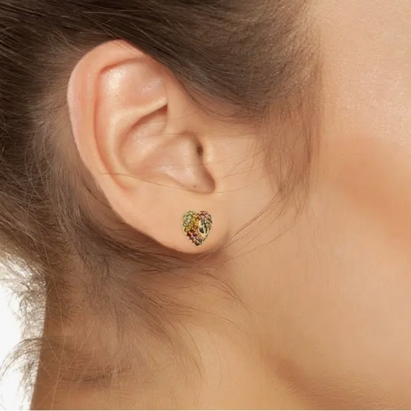 Kurt Geiger London Signature Heart Rainbow Stud Earrings - Picture 6 of 7